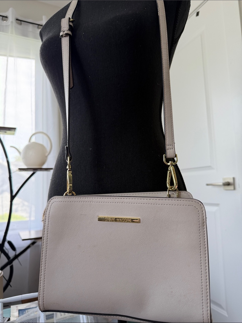 Steve Madden Light Taupe Crossbody Bag with Gold Hardware